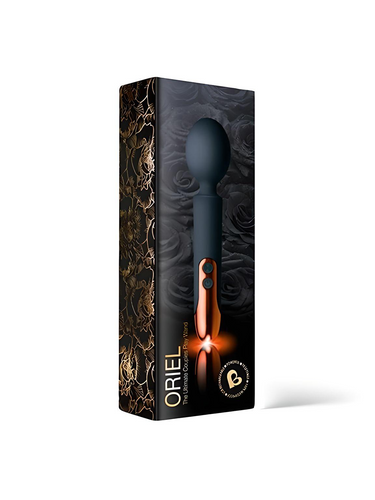 Elegant packaging of the Rocks Off Oriel Ultimate Couples Play Wand Vibrator, adorned with floral designs, highlighting its luxury appeal as the ultimate couples play wand.